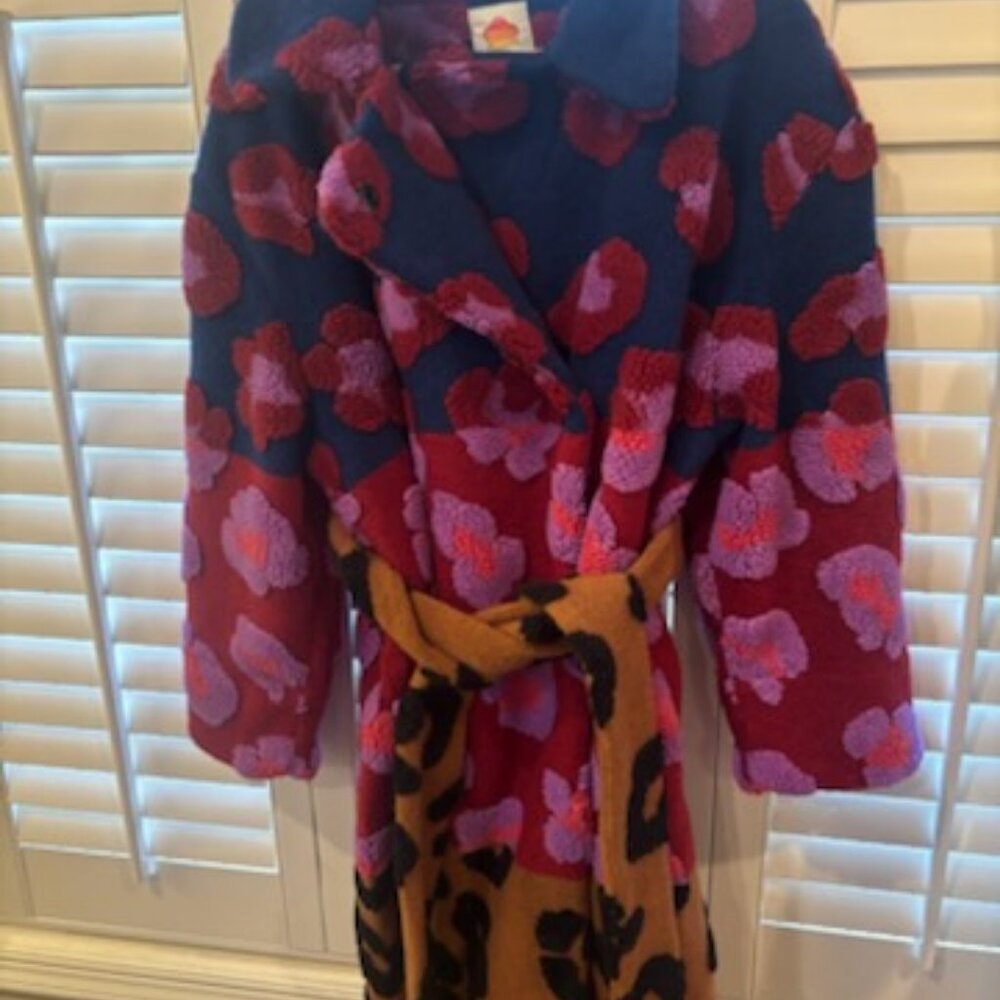 XS & NWT Fleece Farm Rio Coat: Muticolor Leopard Print: Fun & Fleecy